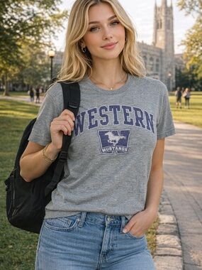 Western Mustangs Gray Graphic Tee - Women's Crewneck Top